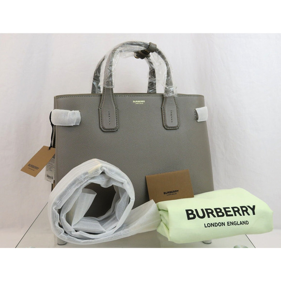 $1790 BURBERRY MD BANNER TAUPE GRAY LEATHER CHECK SHOULDER MEDIUM TOTE BAG - Picture 15 of 16